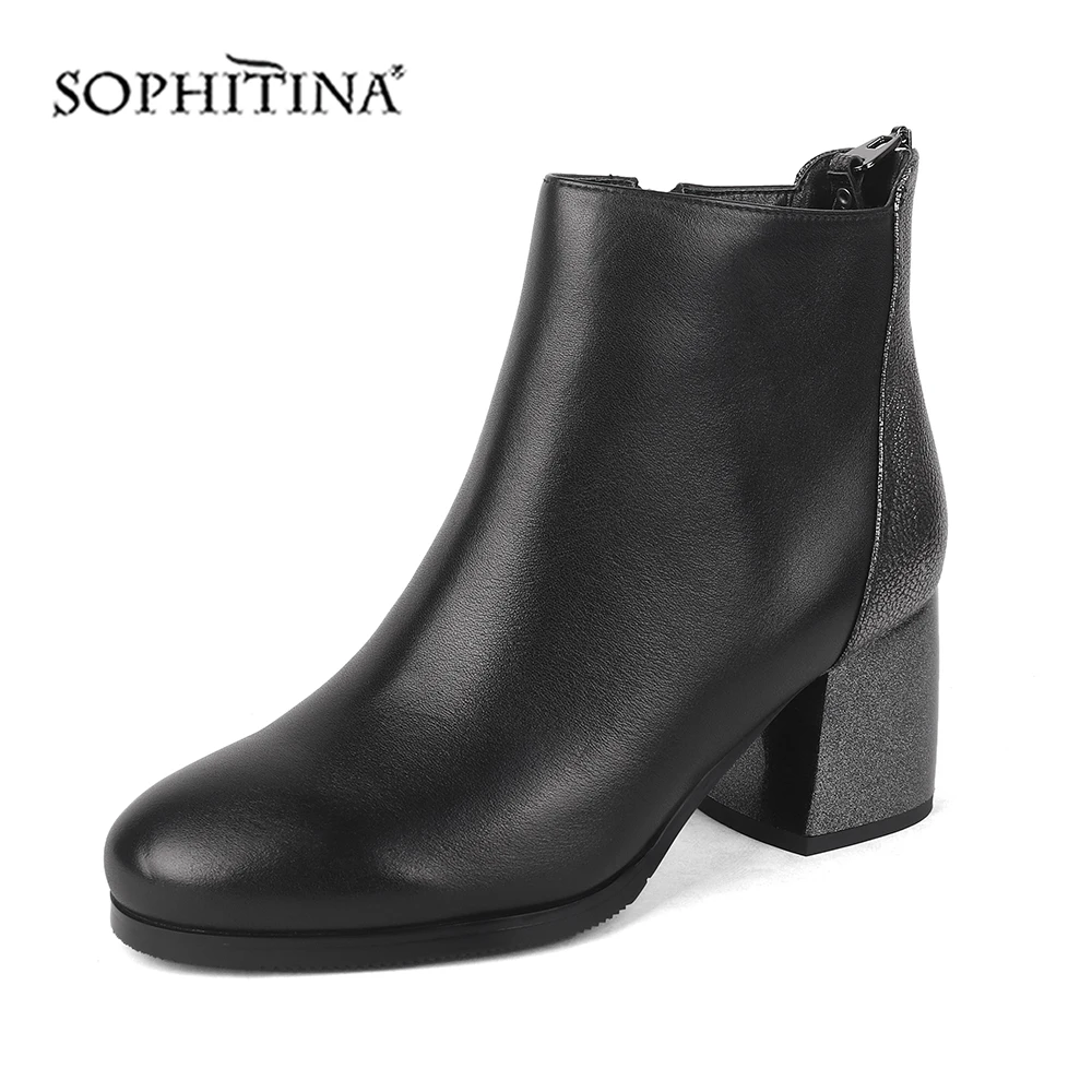 SOPHITINA/Модные женские ботинки; специальный квадратный каблук; круглый носок; квадратный каблук; высокое качество; обувь из коровьей кожи; Новые ботильоны; SC221