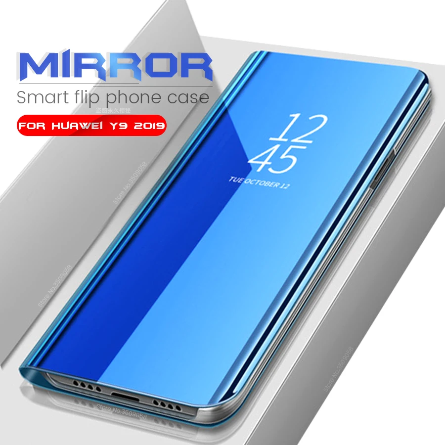 case for huawei y7 2019 cover mirror smart flip phone prime coque fundas y72019 y7prime y 7 6.26'' |