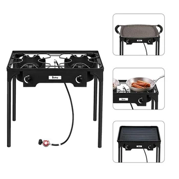 

In Stock Outdoor Camp Stove High Pressure Propane Gas Cooker Portable Cast Iron Patio Cooking Burner (Double Burner 150000-BTU)