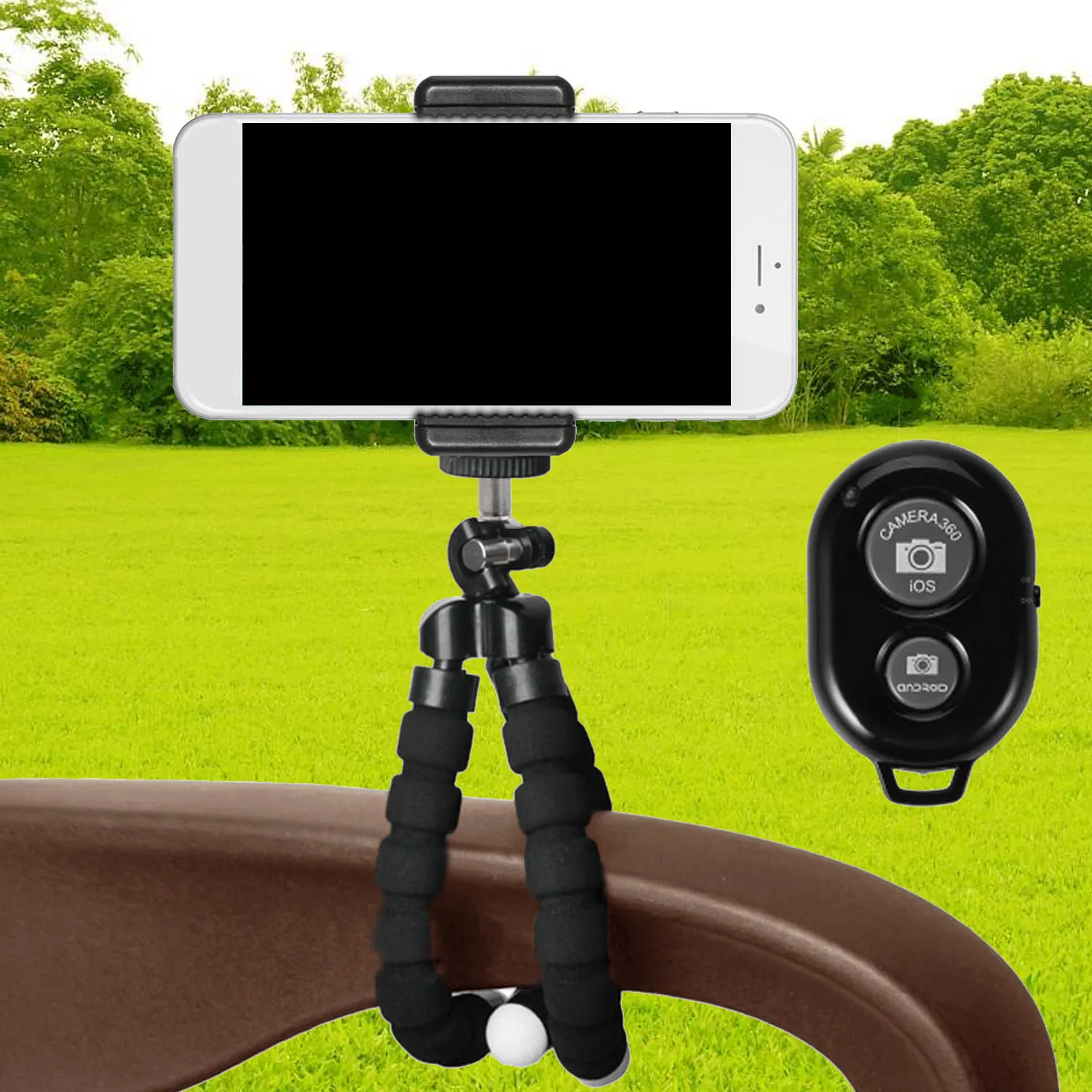 Cellphone Tripod Stand Digital Camera Bracket with Bluetooth Wireless Remote Self Timer for Android IOS Smartphone Black