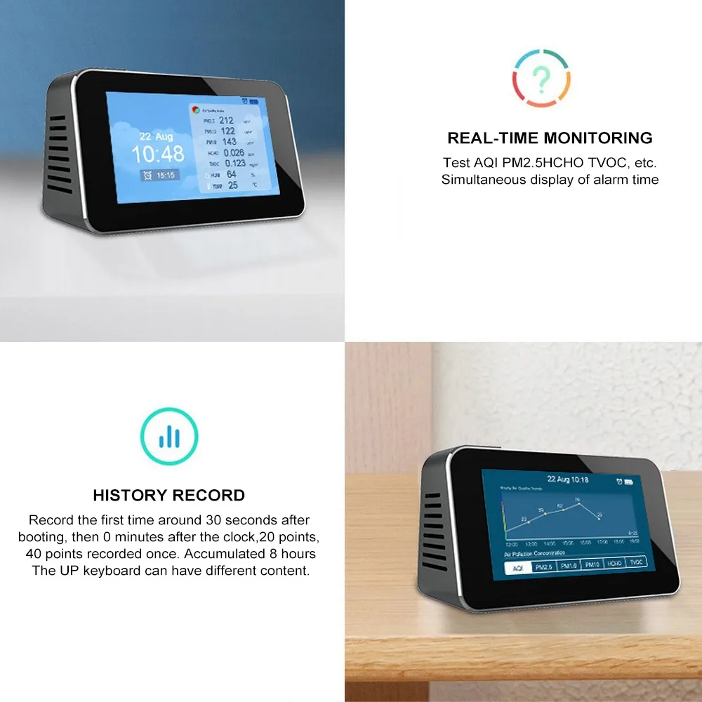 HCHO PM1.0 PM2.5 PM10 TVOC Формальдегид детектор качества воздуха измеритель температуры