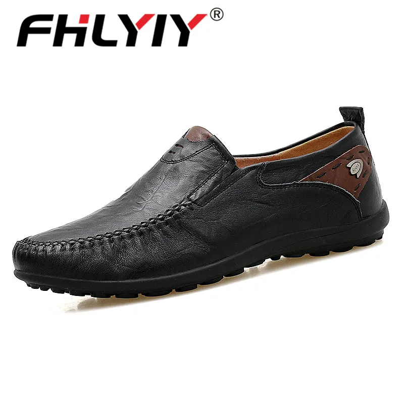 Fhlyiy/Лидер продаж; кожаная мужская обувь; повседневная мужская обувь на плоской подошве; водонепроницаемые дышащие лоферы; мужские мокасины; обувь для вождения; большой размер 47 - Цвет: Black