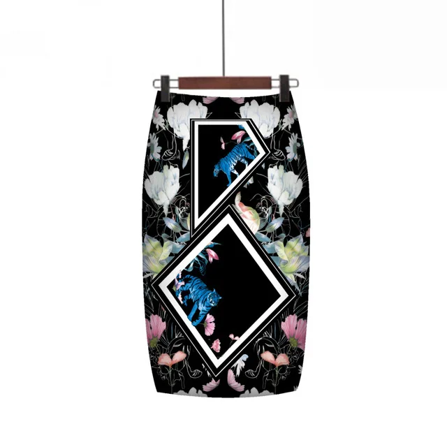 Western Fashion Gorgeous Floral Print Christmas Women Pencil Skirts High Waist Summer Bodycon Saias Girls Faldas Slim Bottoms - Цвет: 1082-53