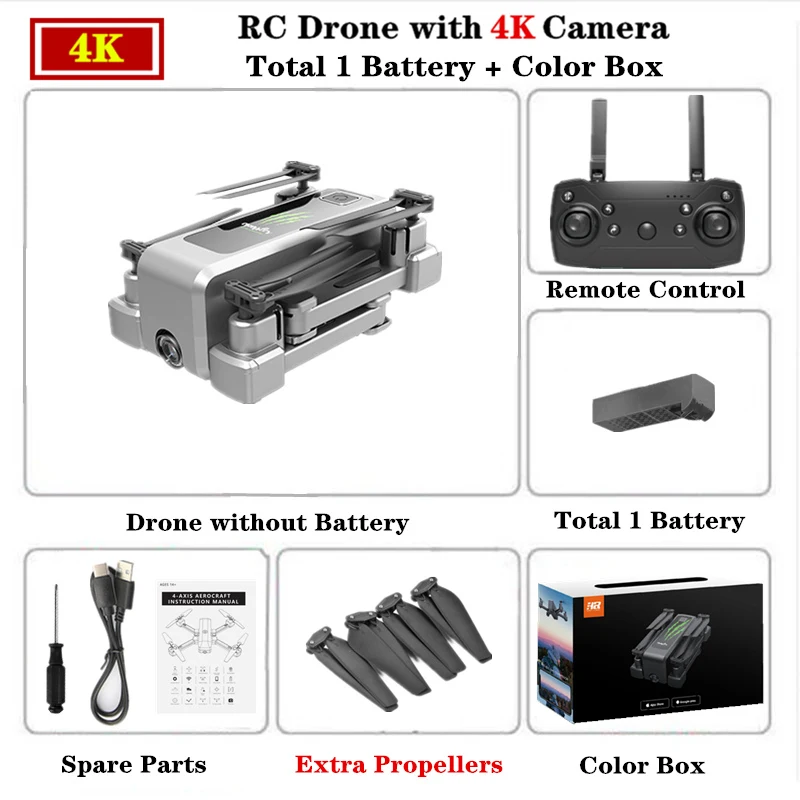 4K-Color Box-G1 H5 дрона с дистанционным управлением 4K HD Широкий формат Камера Wi-Fi FPV Квадрокоптер с оптической селфи-Квадрокоптер с дистанционным управлением для стабилизации 50X зум ESC Камера игрушка - Цвет: 4K-Color Box-G1
