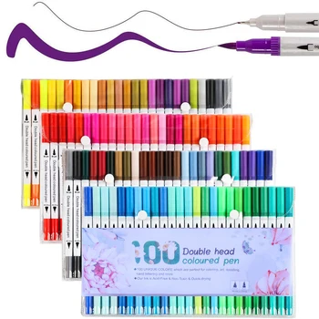 

48/80/100 Colors Fine Liner Drawing Painting Watercolor Art Marker Pen Dual Tip Brush Pen For School Markers Pen Art Supplies