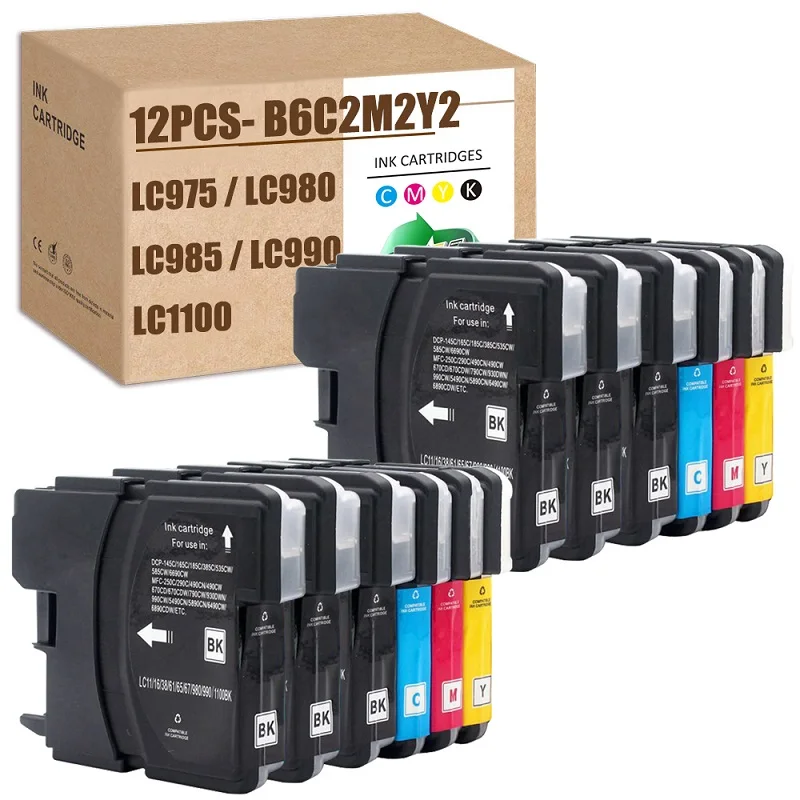 Lot De 12 Cartouches D'encre Compatibles Brother - Cyan, Magenta, Jaune - 12ml Chacune, NEUVES