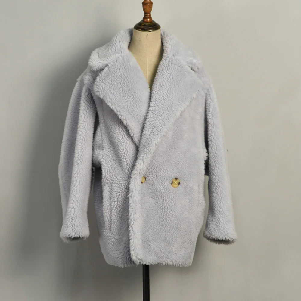 Light Blue Модное Стильное пальто из натурального меха, женские короткие шерстяные куртки, зимняя теплая верхняя одежда из натурального овечьего меха, S7578 - Цвет: Light Blue
