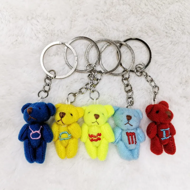 

4cm Constellation Icon Plush Mini Teddy Bear Joint Pendants For Key chain/Bouquet/Phone/Bag Stuffed Dolls 5color mixed