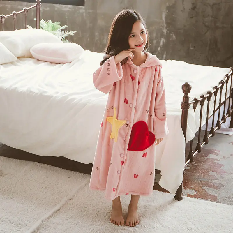 

Cute Korean Kids Pajamas For Girls Vintage Kids Bath Robes Pajamas for Girls Robes Bathrobe Night Wear Warm Children Bathrobe