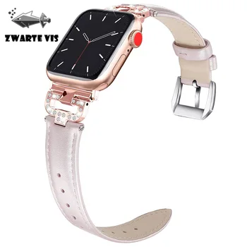 

Genuine Leather ladies band for iwatch 5 diamond watchband for apple 38/40mm 42/44mm for watch series 3 4 strap bracelet women