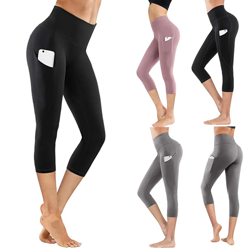 Women's Штаны Tight Elastic Quick Dry Solid Color Pocket Capris Joggers Women Seamless Pants Штаны Женские Women's Штаны Tight Elastic Quick Dry Solid Color Pocket Capris Joggers Women Seamless Pants Штаны Женские