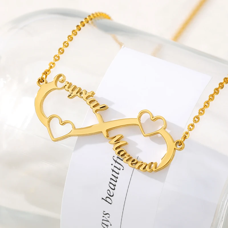 Stainless Steel Custom Infinity Name Necklace Pendant Women Personalized Gold Color Heart Mobius Band Choker Anniversary Gifts personalized name bookmark custom heart page corner bookmark leather book mark for readers anniversary gift wedding gift for her