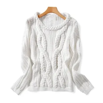 

Women O Neck Hollow Out Knit Sweater Early Autumn Knitted Pullover Knitwear