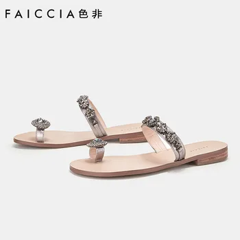 

Color not 2019 New Out clip toe flat bottom wet water rhinestone crystal outside slippers female summer