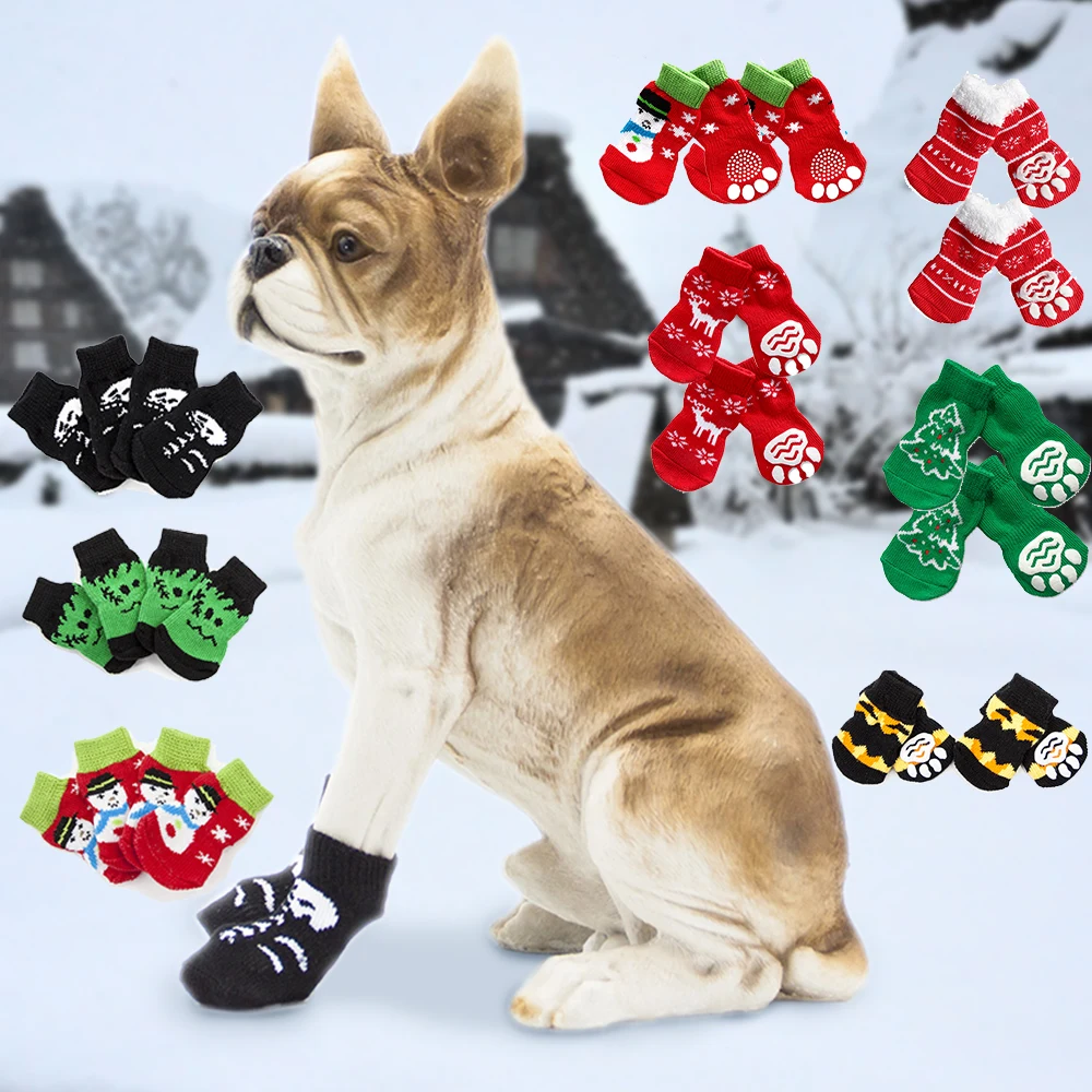 Halloween Dog Socks In Shoes Non slip Warm Dogs Feet Cover Christmas