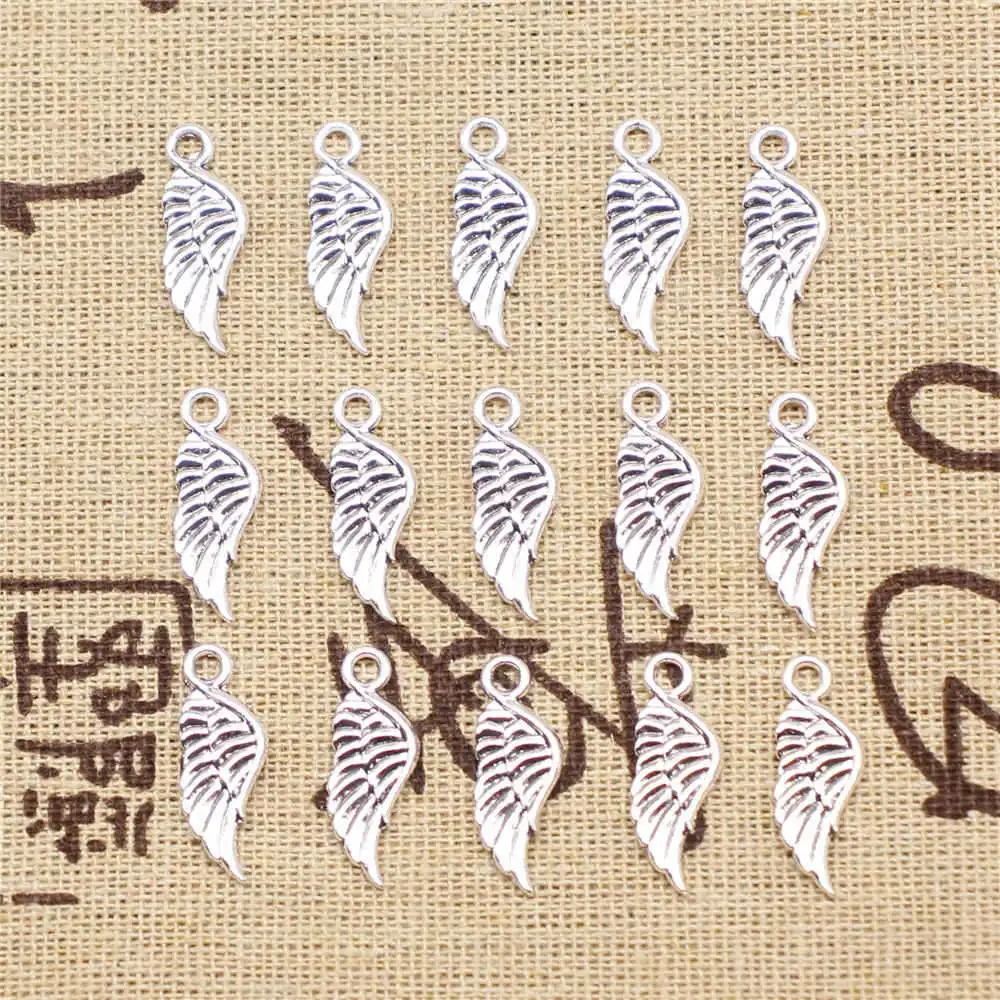 

Wing Charms Supplies For Jewelry Making Kit Antique Silver Color 40pcs 21x8mm