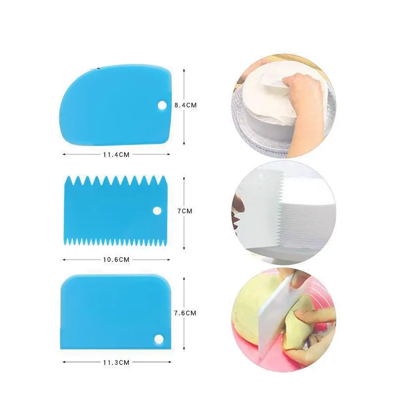 

3pcs Cream Scraper Serrated Scraper Cake Decoration Tool Practical Cake Tool Pastry Cutting Diy Multi-color Portable Scraper