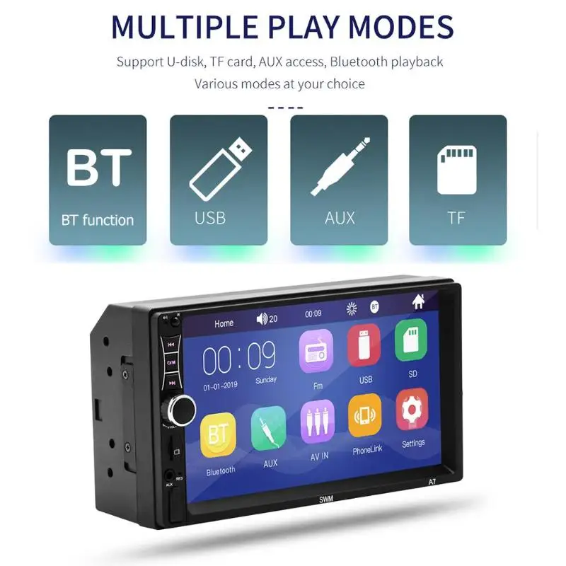 SWM мотор A7 2 DIN автомобильный стерео 7 дюймов Сенсорный экран Bluetoooth AUX U диск радио