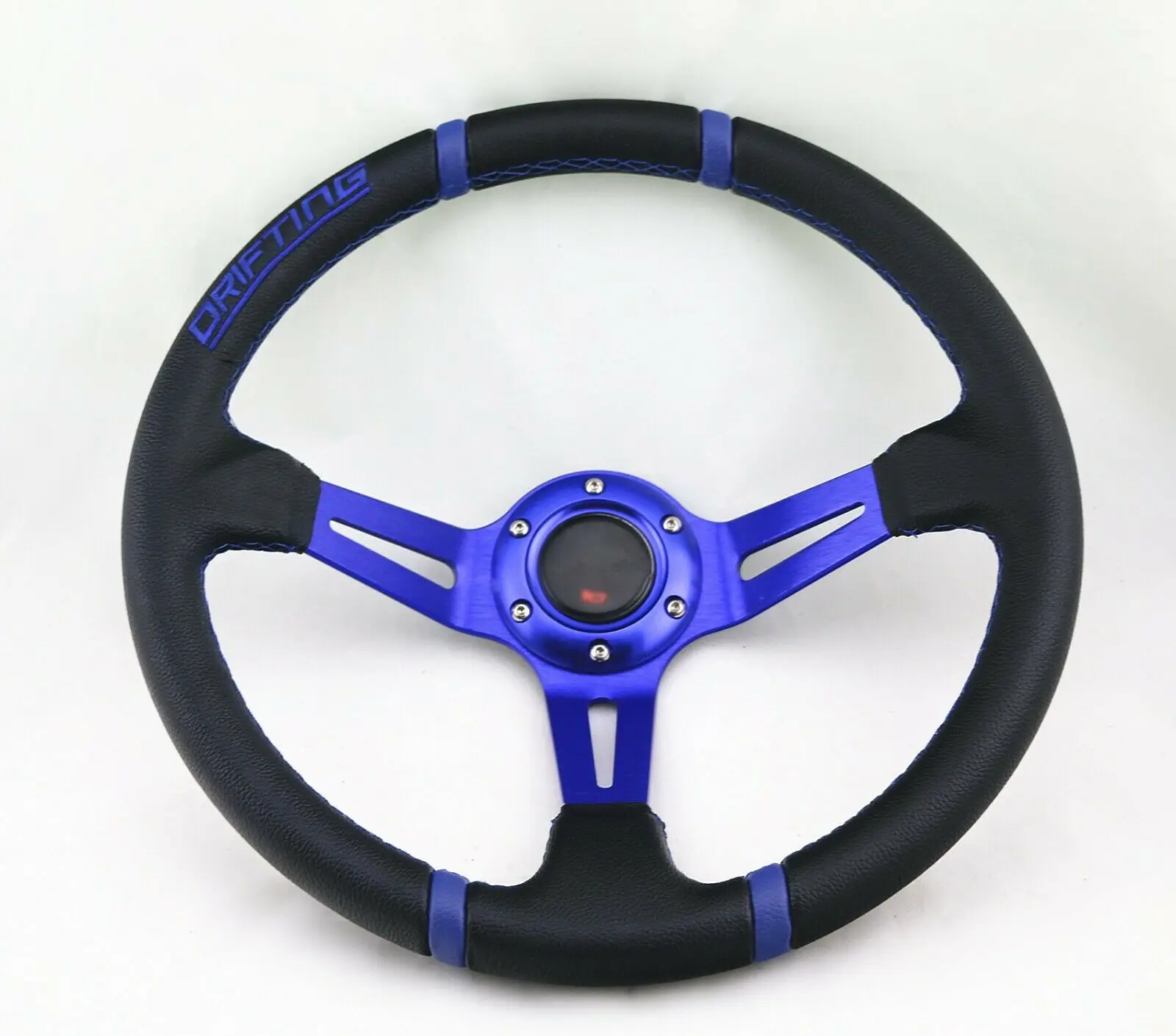 Auto 350Mm Deep Blue Stitch Black Spoke 6 Bolt Racing Drifting Volante E Corno