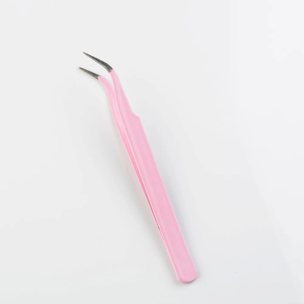 2PCS Nail Art Acrylic Gel Picking Tool Pink Eyelash Tweezers Anti static DIY Hand Clip Tweezers 5