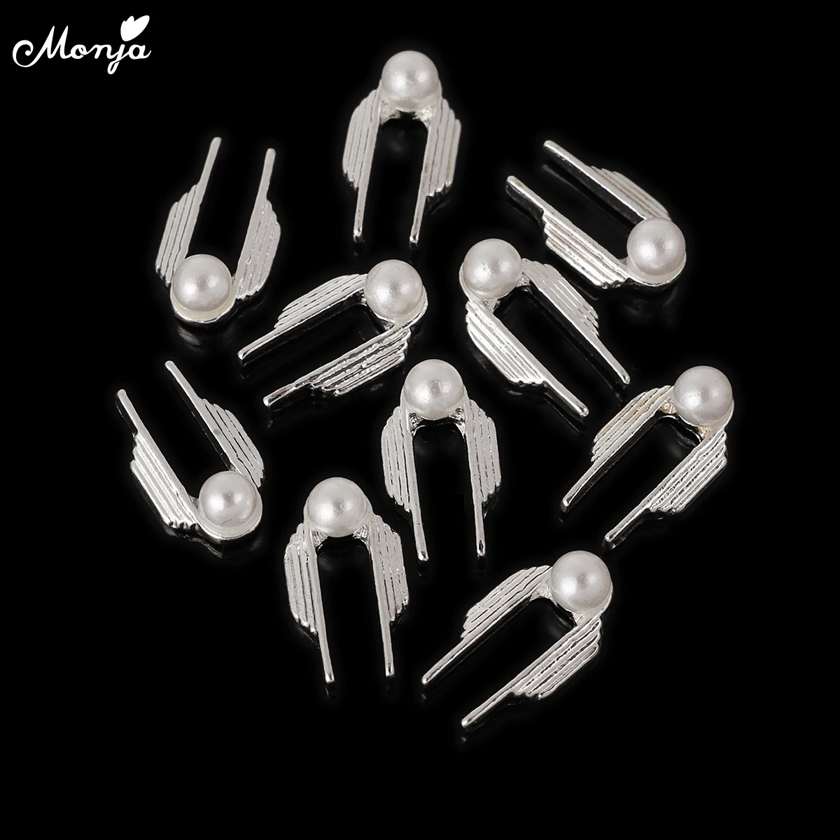 Monja 1Pack U-shaped Design Nail Art Metal Studs 3D DIY Silver Gold Pearl Jewelry Manicure Decoration