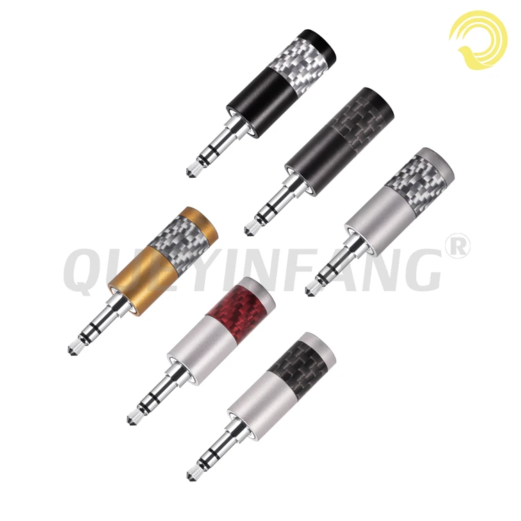 QUEYINFANG-conector de cable de 3,5mm, enchufe de Audio estéreo de 3 polos, adaptador de auriculares cromado de 3,5mm, fibra de carbono, 3 polos, enchufe macho