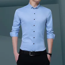 Новые мужские рубашки с длинным рукавом, одноцветные официальные деловые рубашки, высокое качество, повседневные однотонные осенние белые рубашки, мужские рубашки, мужская одежда