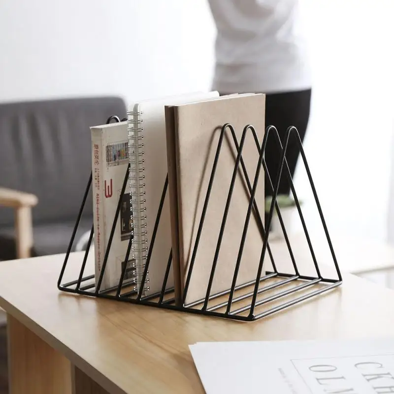 File Organizer Triangle Iron Wire Desktop Storage Rack Bookshelf Magazine Holder 