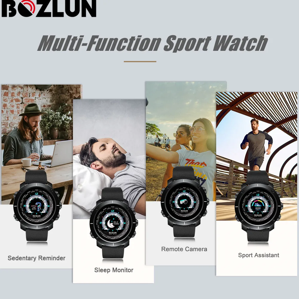 Bozlun уличные умные часы с Bluetooth, пульсометр, калории, фитнес часы, удаленная камера, водонепроницаемые, цветной экран, наручные часы W30