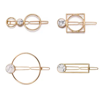 

Hot Metal Circle Square Hair Clips Natural Stone Hairpins Barrettes s Women Girls Wedding Hair Clip Accessories Wholesale