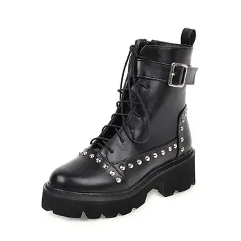 preço Botas De Salto Médio Estilo Gótico Botas Curtas Para O Outono De Alta Qualidade Tyh6 Botas De Tornozelo De Couro Preto