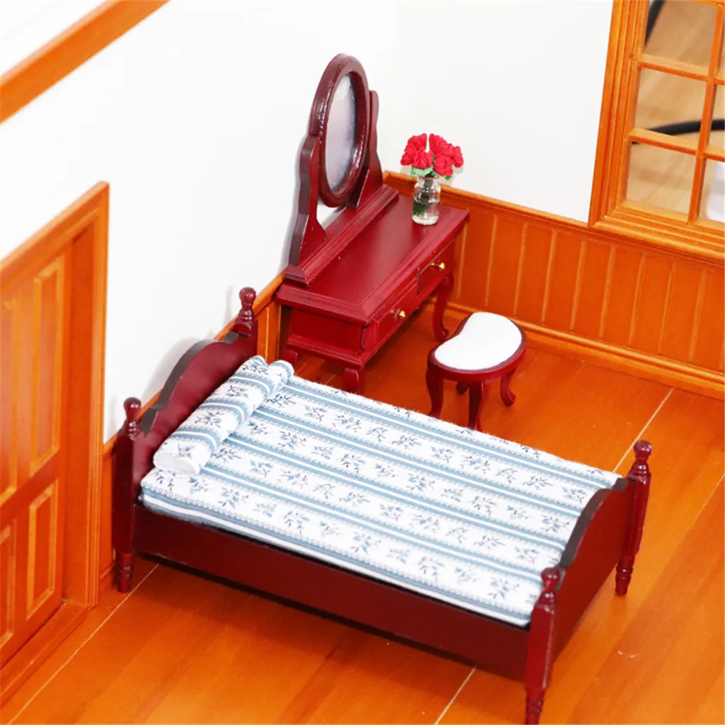 Furniture Toys Doll Accessory 1:12 Mini Dollhouse Furniture Bed Set Miniature Living Room Kids BAby Pretend Play Toy Doll Bed