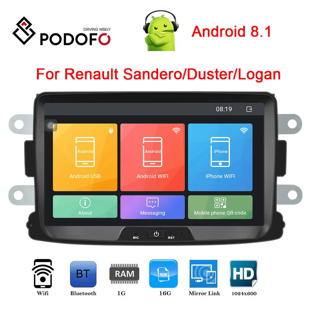 Excellent Podofo 2 Din Car Multimedia MP5 Player 8 " Android Car Radio GPS MP5 MirrorLink Monitor For Renault Sandero/Duster/Logan/Dokker 0