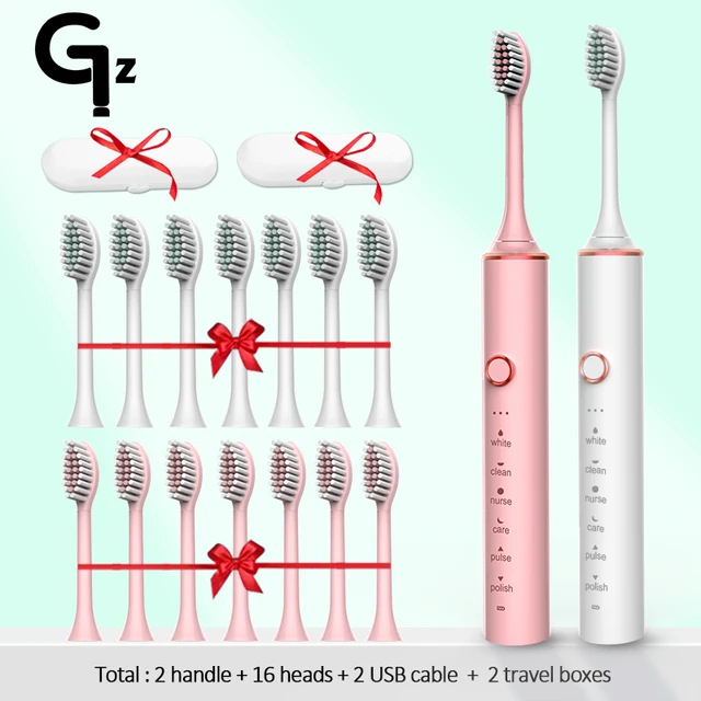 GeZhou Electric Toothbrush Sonic Toothbrush Rechargeable IPX7 Waterproof 6 Mode Travel Toothbrush with 8 Brush Head best gift N100white pink box
