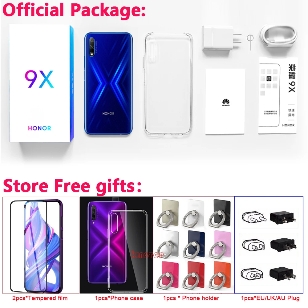 Original Honor 9X Mobile Phone 4GB 64GB Kirin 810 Octa Core 6.59 inch Lifting 48MP Cameras 4000mAh