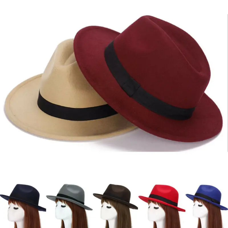 Fashion Men Women Wool Wide Brim Fedoras Panama Hats Unisex Sombrero Caps Plain Sunhat Outdoor