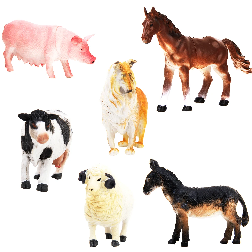 Kids Toys 6 pcs Farm Animal Model Set, Pig Dog Cow Sheep Horse Donkey