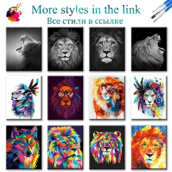 

60x75cm Frame DIY Painting By Numbers Kits Colorful Lions Animals Hand Painted Oil Paint By Numbers For Home Decor Art