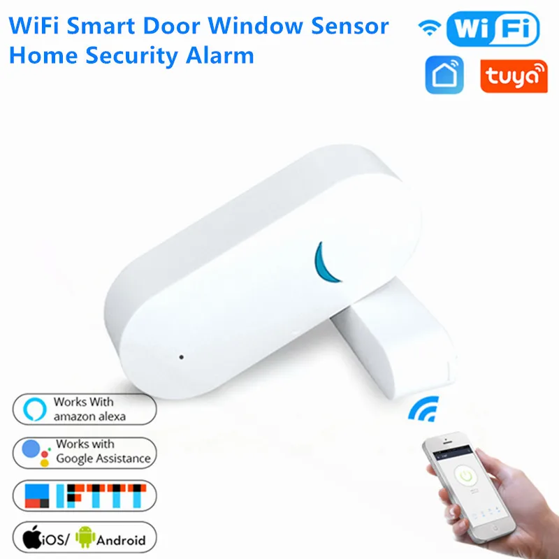 Sensor de ventana de puerta inteligente con WiFi, Detector de ALARMA DE SEGURIDAD PARA EL HOGAR con Control remoto inalámbrico, funciona con Alexa, Google Home y Smart Life