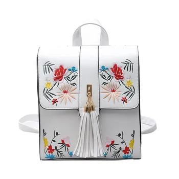 

Women's Backpack 2019 Fashion Simple Flower Embroidery Multi-function Bag Female Travel New Wild Tassel Backpack