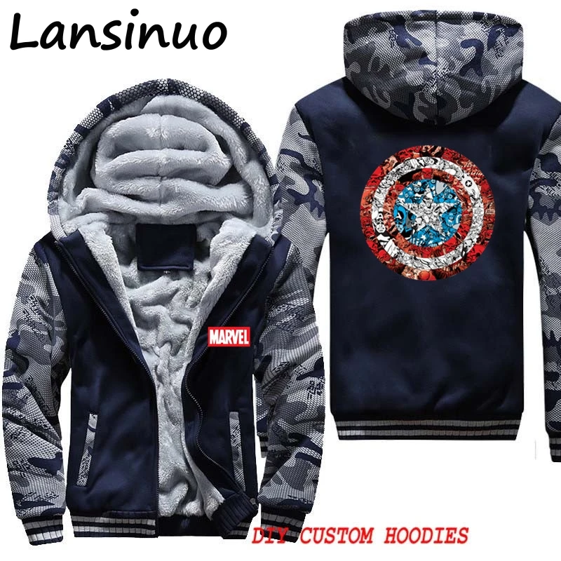 

Captain America Comic Patterned Shield Men's Thicken Marvel Superhero Hoodies Coat Men's Jacket Sweatshirt Pullover Tracksuits