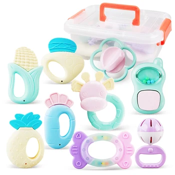 

Non Toxic Boilable With Box Newborn Teether Infant 0-12 Months Educational Grasping Jingle Gift Plastic Baby Rattle Toy Set