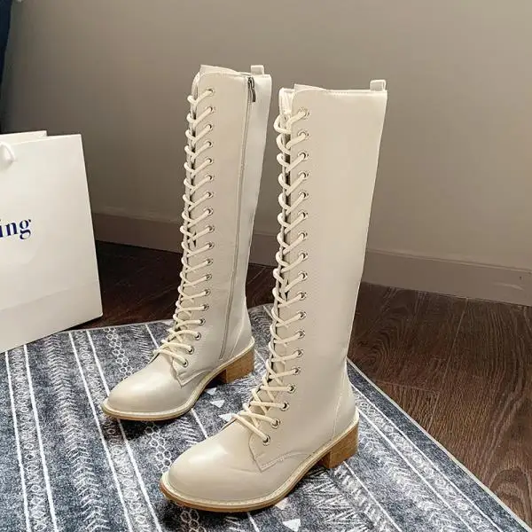 Bootee/ женские ботинки на шнуровке; женские пикантные сапоги до бедра на высоком каблуке; пикантная женская обувь на резиновой подошве; женские резиновые сапоги с круглым носком - Цвет: 2