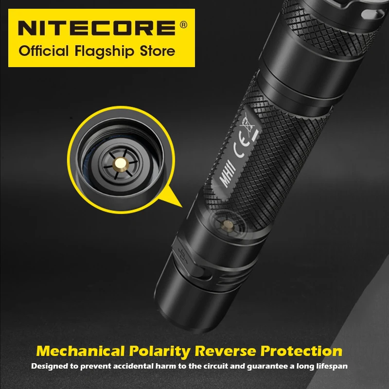 NITECORE USB 충전식 손전등, 강력한 야외 라이딩 야간 낚시, 매우 밝은 휴대용 LED 손전등, 18650 배터리, MH11