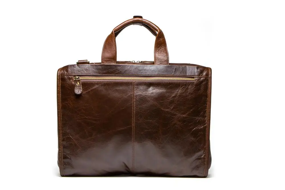 

Men's briefcase leather business one-shoulder bag 14-inch brown handbag