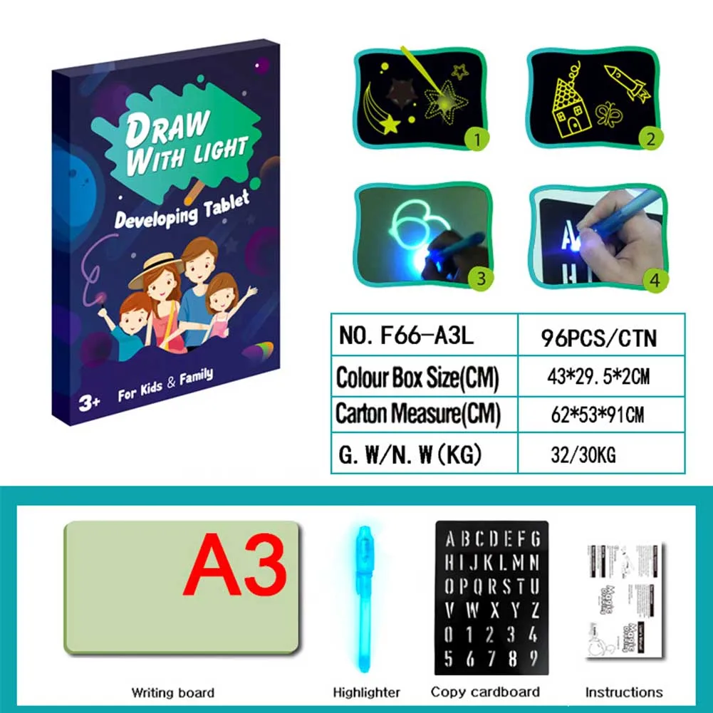 

Gift Magic Drawing Board Writing Educational Developing Toy Durable With Pen Luminous Funny Fluorescent DIY Graffiti Children