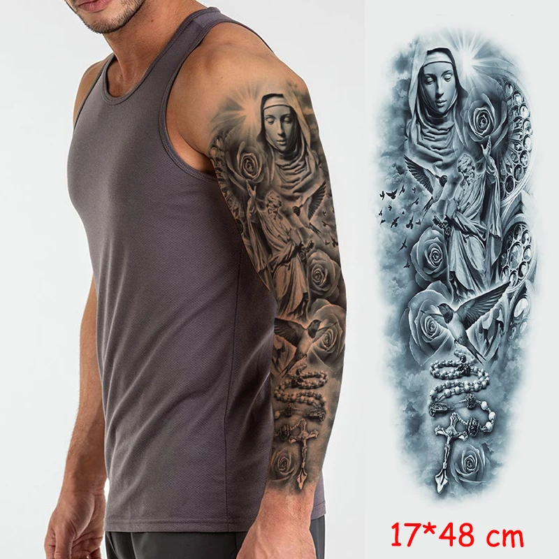 Водостойкая временная татуировка наклейка полная рука большой девственный крест тату стикер s флэш поддельные татуировки для мужчин и женщин
