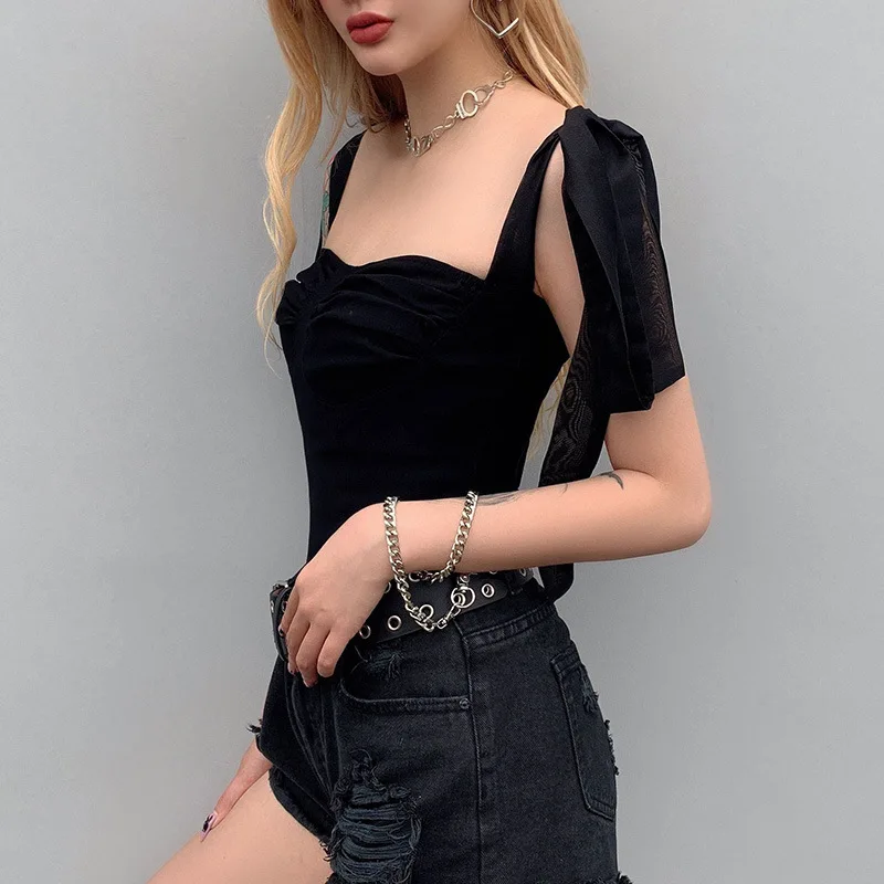 Sexy Camis Tops For Women Lace Up Sleeveless Off Shoulder Slim Clothing Vest Female Fashion New Summer