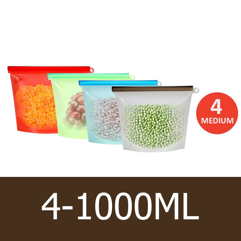 4-1000ml 1000 мл 1500 мл Герметичный силиконовый мешок с замком-молнией многоразовый силиконовый мешок для хранения еды для приготовления пищи сэндвич-пакеты для закусок - Цвет: 4-1000ml
