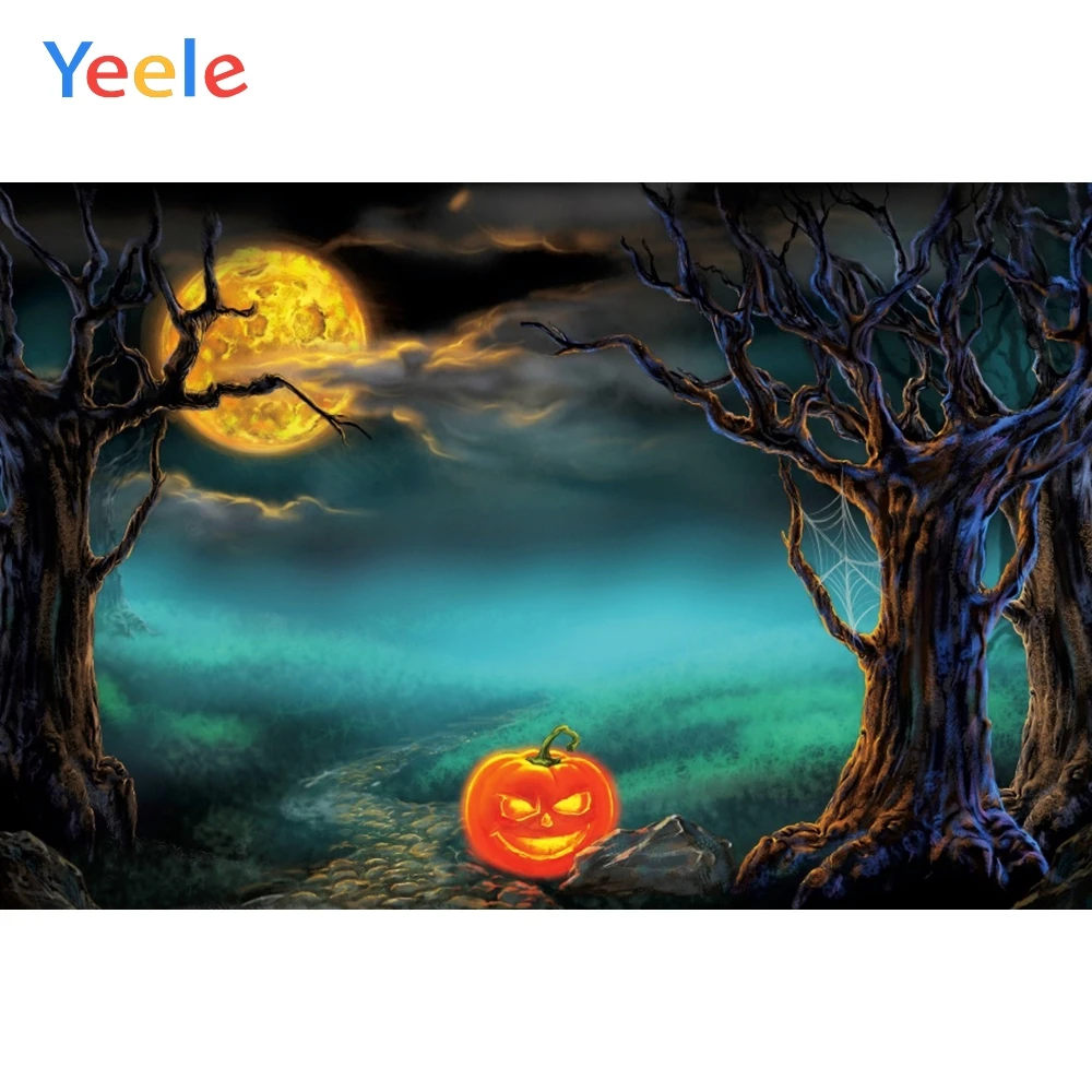 

Halloween Backdrop Pumpkin Lantern Moon Tree Branch Spider Background Photography Backdrops For Photo Studio Vinyl Photophone